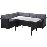 MCW Poly-Rattan-Garnitur MCW-A29, Gartengarnitur Sitzgruppe Lounge-Esstisch-Set, Schwarz, ~ Kissen dunkelgrau