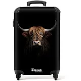 NoBoringSuitcases.com Handgepäck Koffer 55x40x20 cm Tiere auf schwarzem Hintergrund: Schottisches Hochlandrind, - Bunt