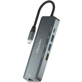 AISENS USB-C Konverter Dock 5 in 1 HDMI/RJ45/2xUSB/PD 100W 15cm Grau
