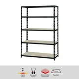 Regalux Schwerlastregal XL  (H x B x T: 180 x 120 x 50 cm, Traglast pro Boden: 290 kg, Anzahl Böden: 5 Stk., Stecken, Schwarz)