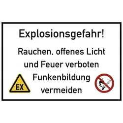Explosionsgefahr! Rauchen, offenes Licht und Feuer ..., Folie, 300x200 mm