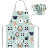 Pipoobear Baumwolle Kinderschürze Kochmütze für 2-6 Jahre Junge Mädche, Verstellbar Schürze Kinder mit Taschen, für Küche Kochen Backen Malerei Grillen Garten Geschenk Party (Blau) - S