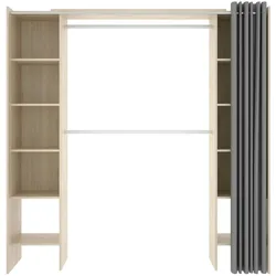 Dmora Kleiderschrank Wetterhorn, Rahmen für begehbaren Kleiderschrank mit Vorhang, Offene Garderobe, 160x50h203 cm, Eiche