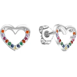 Paar Ohrstecker FIRETTI "Schmuck Geschenk Silber 925 Ohrschmuck Herz", bunt (silberfarben, orange, rot, braun, lila, blau, grün, orange, rot, braun, lila, blau, grün), Ohrringe, Mädchen, Silber 925 (Sterlingsilber), mit Kristallstein (synth.)