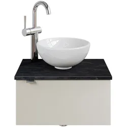 Waschtisch SAPHIR "Serie 6915 Waschschale mit Unterschrank für Gästebad, Gäste WC", beige (kaschmir matt, schiefer, kaschmir matt touch), B:51cm H:39,8cm T:35cm, Waschtische, 51 cm mit Keramik-Aufsatzbecken und 1 Tür