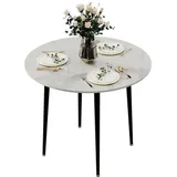 FATIVO Esstisch Luxus Marmor Skandinavisch Gesinterter Stein Esszimmertisch, mit Metallbeinen – Kleiner Tisch für 2 Personen weiß Rund | 80 cm x 76 cm x 80 cm