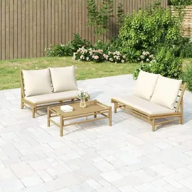 vidaXL Garten-Lounge-Set 3-tlg. Creme Bambus braun
