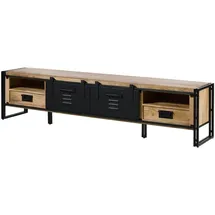 Massivmoebel24 BLACKBURN TV-Lowboard 240x45x55 cm Natur Klar Lackiert/Schwarz Holz/Metall