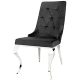 Esszimmerstuhl Samt Metall mit Griff in Schwarz Silber Barock Chesterfield Stuhl
