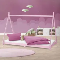 ML-Design Kinderbett Tipi mit Lattenrost, 90x200 cm Rosa, aus Kiefernholz, - Rosa