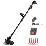 300W Akku Rasentrimmer, Rasentrimmer mit Akku (1500mAh Akku und Ladegerät), 21V Rasenkantenschneider mit 2 Arten von Schneidklingen, 90°Drehbar Freischneider, für Garten, Hof