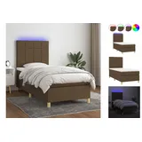 vidaXL Boxspringbett mit Matratze & LED Dunkelbraun 100x200 cm Stoff