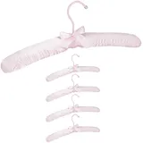 Relaxdays Kleiderbügel Satin, 5er Pack, weich gepolstert, 360° drehbarer Haken, dekorative Schleife, 38 cm breit, rosa, 5