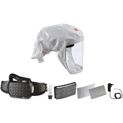 3M Speedglas Versaflo Einweg-Leichthaube S133S, mit integriertem Kopfhalterung, Grösse S/M mit Adflo Gebläse-Atemschutz mit Luftschlauch QRS, Adapter, Luftmengenmesser, Vorfilter, Funkensperre, Partikelfilter, Lithium-Ionen-Akku und Ladegerät