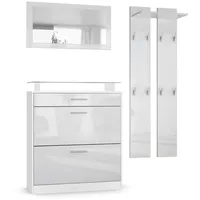 Vladon Garderobe, Weiß Hochglanz Holzwerkstoff, 180x200x23 cm, Garderobe, Garderoben-Sets