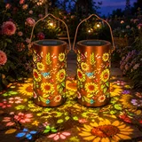 2 Stück Colorful Sunflower Solar Garden Lantern,Sonnenblumen Solar Laterne,Sonnenblume Solarlampen für Außen,Hängende Gartendeko Sonnenblumenlicht,Metall Solar Gartenleuchten für Außen Garten Draußen