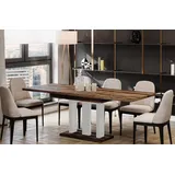 Endo-Moebel Säulen-Esstisch "Appia White" 130-210cm ausziehbar erweiterbar, Für bis zu 8 Personen, Weiße Beine braun