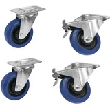 Roadinger Lenkrollen Set 100 mm Blau 2x RD-100 + 2x RD-100B mit Bremse