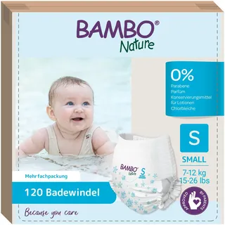 Bambo Nature Schwimmwindel Baby, Größe S (7-12 kg), Megapack 120 St. Windeln | Secure-Fit Einweg-Badehose | Auslaufsicherer Komfort beim Wasserspiel...