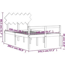 vidaXL Seniorenbett mit Kopfteil 140x200 cm Weiß Massivholz