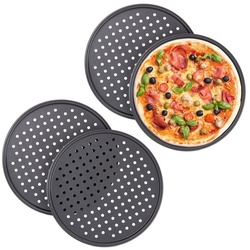 relaxdays Pizzablech Knusper Pizzablech 4er Set, Stahl grau