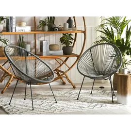 Beliani 2er-Set Rattanstuhl 70 x 87 x 90 cm dunkelgrau/schwarz