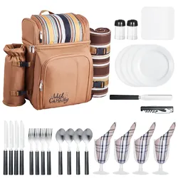 VEVOR Picknickrucksack Picknicktasche 4 Personen mit Kühlfach Braun Abnehmbar