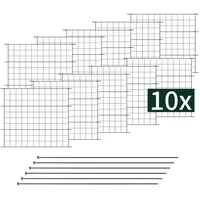 Teichzaun Gartenzaun Hundezaun - Metall Gitterzaun aus Zaunelementen, Farbe:Anthrazit, Set:10x, Bogen:Gerade - Grau