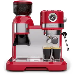 Bella Café Espressomaschine   Vintage   Mahlwerk   19 bar   Milchschaum   Druckmesser   1150 W Rot