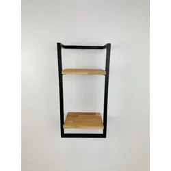 Wandregal ANDAS "Borken", schwarz (natur, schwarz), B:30cm H:60cm, Regale, Aus Metall, Ablagefläche aus massiver Eiche