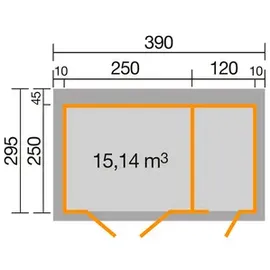 Weka Gartenhaus 254 3,90 x 2,44 m Hellgrau
