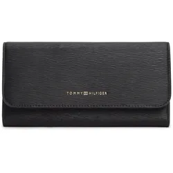 Geldbörse TOMMY HILFIGER "TH MODERN LRG FLAP WALLET", Damen, schwarz, Lederimitat, unifarben, Kleinlederwaren, Damen Geldbeutel, Portemonnaie mit Logo-Schriftzug