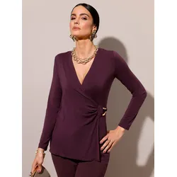 Wickelshirt CREATION L "Lyocell-Shirt", Damen, Gr. 44, rot (burgund), 96% Lyocell, 4% Elasthan, unifarben, V-Ausschnitt, Langarm, Shirts