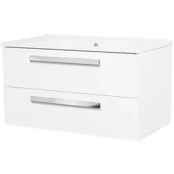 Waschtischunterschrank + Keramik-Waschtisch EDIA, weiß matt, 2 Auszüge, 853 x 466 x 455 mm