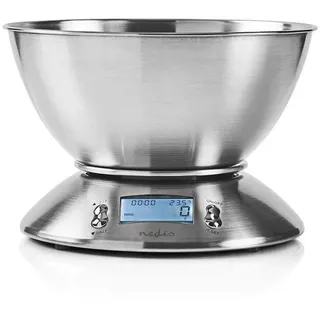 Nedis Küchenwaagen - Digital - Edelstahl - Timerfunktion - Thermometer Funktion - Abnehmbare Schale - Silber