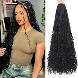 WoWCFyyds 8 Packs Crochet Braids Hair Curly 24Zoll Goddess Box Braids Crochet Hair Bohemian Hippie Braids Extensions with Curly Ends Synthetic Hair Extensions for Braids(1B)