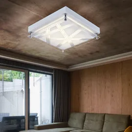 ESTO Deckenleuchte Metall Musterschirm, silber in quadratischem Design, Acryl, 1x LED 1x 12 Watt 1200 lm Neutralweiß, Lxbxh 25x25x7,5 cm