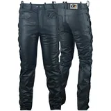 German Wear Lederhose lederjeans bikerjeans Büffelleder seitlich geschnürt Schwarz, Größe:48