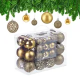 Relaxdays Weihnachtskugeln im 50er Set, glitzernde, Matte & glänzende Christbaumkugeln, Kunststoff, ∅ 3, 4 & 6 cm, Gold