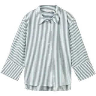 TOM TAILOR Damen Gestreifte Bluse mit TENCELTM Lyocell, grün, Gestreift, Gr. 46