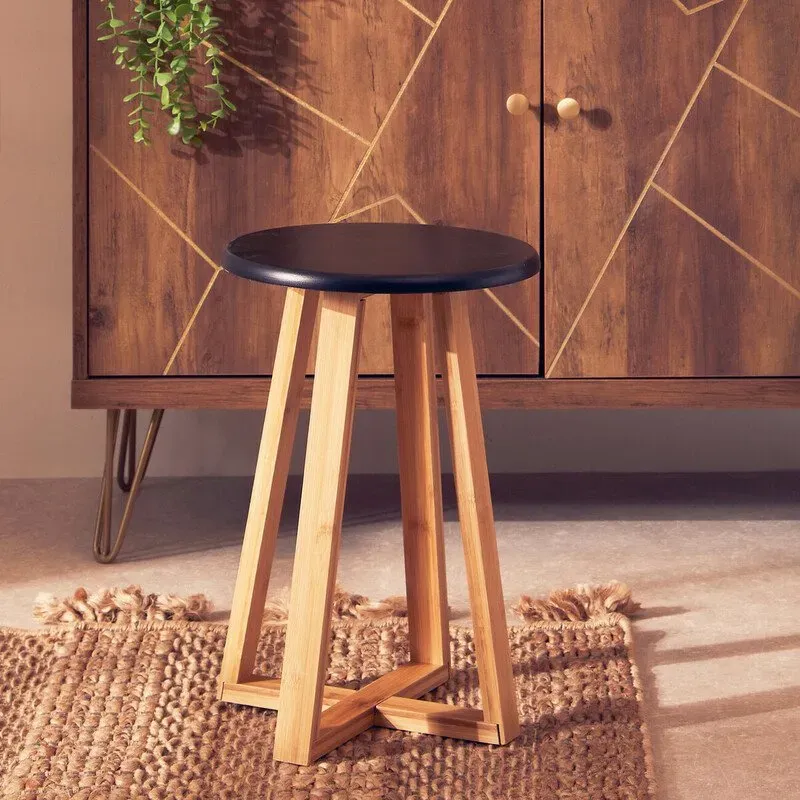 Premier Housewares Stylischer rundumgestaltet Hochstuhl aus Schwarz und natürlichem Bambus, robuster Bambusrahmen, vielseitiger Bar-Hochstuhl