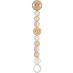goki Schnullerkette Herz weiß-natur-rosa