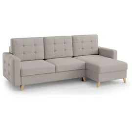beautysofa Ecksofa VINCI mit Schlaffunktion und Bettkasten, Cappuccino Velo 624, Uniwersalle Ottomane - Creme