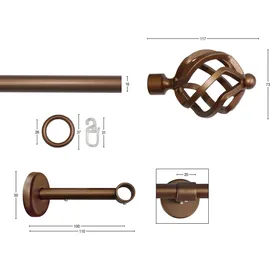 GARESA »RUSTIKA« Ø 16 mm 1 läufig-läufig Wunschmaßlänge rustikale Vorhanggarnitur, verlängerbar, m. Ringe, Endknopf Korb