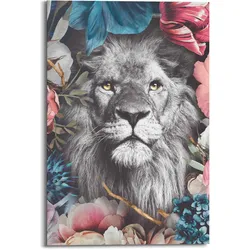 Wandbild REINDERS "Wandbild Löwe Blumenkranz - Pflanzen - Farbenfroh", bunt (farbe bild(er): mehrfarbig), B:60cm H:90cm, MDF, Bilder
