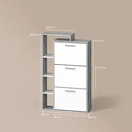livinity® Schuhkipper 80 x 128,3 x 24,2 cm mit 3 Schubladen / grau/weiß