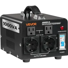 Vevor Spannungswandler-Transformator, 1000 VA, Aufwärts-/Abwärts-Leistungstransformator, Konvertierung von 110 V auf 220 V & von 220 V auf 110 V, mit US-& EU-Steckdosen, Netzkabel, Schutzschalter
