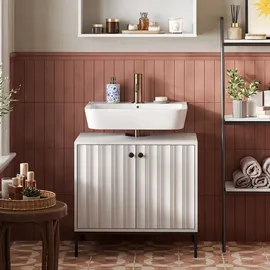 Vicco Waschbeckenunterschrank Eliza, Weiß Riffel, 70 x 63 cm, Badezimmer, Badezimmerschränke, Waschbeckenunterschränke