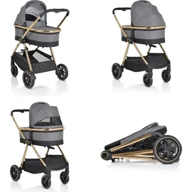 Cangaroo Kinderwagen 2 in 1 Hydra Babywanne Sportsitz Fußabdeckung Moskitonetz grau