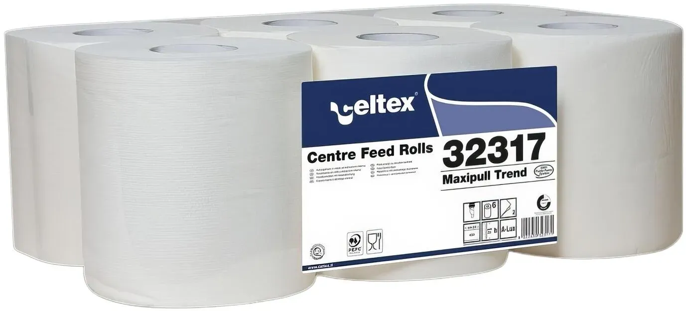 Innenabrollung Handtuchrollen 2-lagig Zellstoff 20x24cm 450 Abrisse weiß, 6 Rollen je 108m
